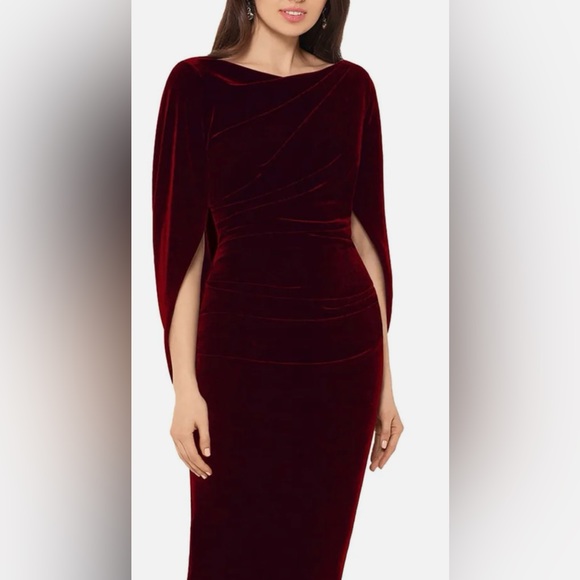 NWT Betsy & Adam Velvet Cape Midi Dress Burgundy Color Size 6 - Picture 4 of 12